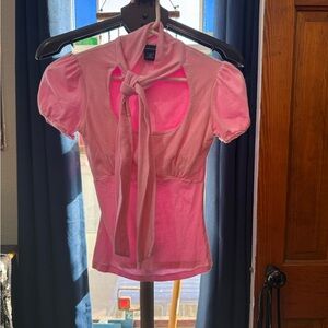 Moda International Pink Tie-Front Blouse